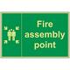 VSafety 17003BQ-G Fire Assembly Point Sign, Fire Assembly Point with Family, Plastic, Landscape, 600 mm x 400 mm, Green