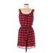 As U Wish Casual Dress - Mini Scoop Neck Sleeveless: Red Chevron/Herringbone Dresses - Women's Size Medium