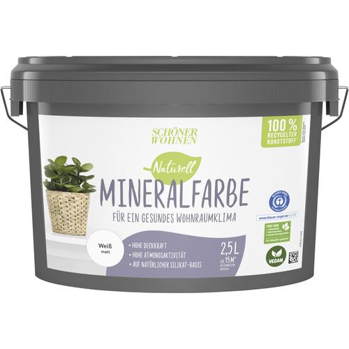 „SCHÖNER WOHNEN-FARBE Wand- und Deckenfarbe „“Naturell Mineralfarbe aus kontrollierten Rohstoffen““ Farben hochdeckende, atmungsaktive Dispersions-Silikat-Wandfarbe Gr. 2,5 l 2500 ml, weiß Wandfarbe“