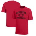 Youth Champion Scarlet Nebraska Huskers Icon Logo Football T-Shirt