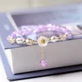 Rinhoo-Bracelet tressé fait à la main pour femme breloque fleur papillon violet pendentif animal