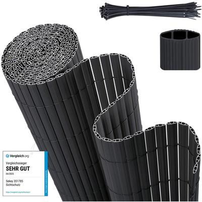 Sekey - Sichtschutzmatte pvc Sichtschutzzaun Gartenzaun, Doppelte Verstärkung, Anthrazit / 1,60 x 3 Image