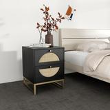 20.9"H 2-Drawer Natural Rattan Storage Cabinet Nightstand, Black