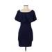 Soprano Casual Dress - Bodycon Boatneck Short sleeves: Blue Print Dresses - Women's Size Medium