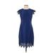 Donna Ricco Casual Dress - Shift Crew Neck Short sleeves: Blue Print Dresses - Women's Size 6