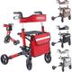 Déambulateur Rouge 4 Roues Déambulateur Pliable/Rollator Assise et dossier/max. 136 kg Réglable en