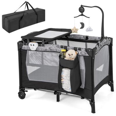 Costway Multi-Functional Baby Playpen with Mattress and Removable Changing Table-Gray