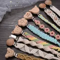 Baby Beech Wood Pacifier Clip Handmade Crochet Cotton Rope Nipple Chain For Baby Nursing Chew Toy