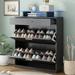 Tempered Glass Top Shoe Storage Cabinet with Drawer, Free Standing Shoe Rack with LED Light for Hallway