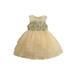 Suanret Toddler Kids Girls Dress Floral Round Neck Sleeveless Layered Tulle Dress Casual Party Princess Dress Apricot 2-3 Years