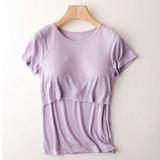 Miluxas Women s Maternity Nursing Tops Short Sleeve Breastfeeding Shirts Clearance Purple 12(XXL)