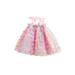 Suanret Kids Baby Girls Slip Dress Tie-up Butterfly Summer A-line Dress Tulle Dress Party Princess Dress Pink 12-18 Months