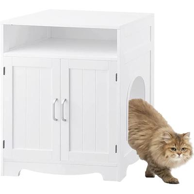 Cat Litter Box Enclosure with Storage, White - Uni...