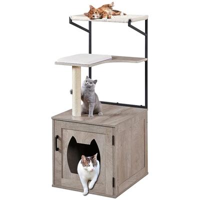 Cat Tree with Litter Box Enclosure, Weathered Grey - Unipaws - EV1046