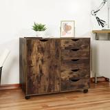 Office File Cabinets Wooden File Cabinets for Home Office Lateral File Cabinet Wood File Cabinet Mobile File Cabinet Mobile Storage Cabinet Filing Storage Drawer by Naomi Home-Color:Rustic Brown Size: