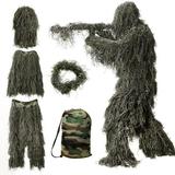 WQJNWEQ 5 In 1 Ghillie Suit 3D Camouflage Hunting Apparel Including Jacket Pants Hood Carry Bag Sales