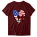 SOOMLON Women 4th of July Tops Patriotic American Flag Stars Stripes USA Flag Top Independence Day Flag Sunflower Print T-Shirt Round Neck Short Sleeve Wine M
