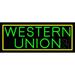 Green Western Union With Green Border LED Neon Sign 13 x 32 - inches Black Square Cut Acrylic Backing with Dimmer - Bright and Premium built indoor LED Neon Sign for Defence Force.