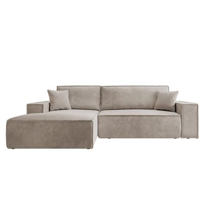 Farese Ecksofa mit Schlaffunktion und Bettkasten, Ottomane links, Cordbezug in Beige - Selsey