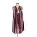 She + Sky Casual Dress - Shift Tie Neck Sleeveless: Burgundy Dresses - Women's Size Medium