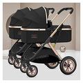 Twin Baby Pram Stroller,Double Infant Stroller Foldable Double Seat Tandem Stroller Lightweight Double Stroller for Infant & Toddler,Compact Easy Fold,Large Storage Basket (Color : Nero)