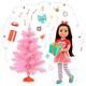 Glitter Girls GG51172Z 14-inch Poseable Doll Set Hair & Brown Eyes – Christmas Ornaments & Outfit – Toys for Kids 3 Years+ – Eve & GG Holiday Tree Playset, Multi