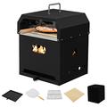 GiantexUK Outdoor Pizza Oven, 4-in-1 Outside Pizza Maker with Pizza Stone, Pizza Peel, Cooking Rack, Waterproof Cover and Handle, 2-Layer Detachable Wood Fired BBQ Grill Oven for Home Garden Backyard