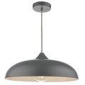 Matt Graphite Grey Metal Vintage Shallow Curved Dome Pendant Ceiling Light | 45cm Diameter | Grey Braided Cable | Chrome Accent | 1 x ES E27 Lamp Required | 240 Volts | Bedroom - Lounge - Kitchen