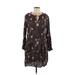 Caslon Casual Dress - Shift Plunge 3/4 sleeves: Gray Floral Dresses - Women's Size Medium