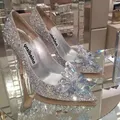 Chaussures de mariage européennes pour femmes strass cristal Stiletto pointu rouge mode