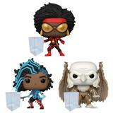 Across the Spider-Verse Funko Pop Set of 3 with Protector Bundle - Includes Spider-Woman #1228 Spider-Byte #1229 Medieval Vulture #1230 Figures with Blue Salamander Emporium Plastic Protector Cases