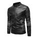 Penkiiy Men s Leather Plus Fleece Jacket Motorcycle Jacket Warm Leather Jacket Bomber Jacket PU Black on Clearance