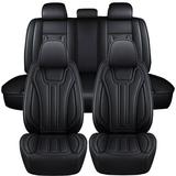 Leather Car Seat Cover 5 Seats for Chevrolet Chevy Silverado GMC Sierra 1500 2500HD 3500HD 2007-2021 Full Set Cushion Seat Covers for Cars Durable Waterproof Black