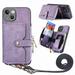 for iPhone 14 Plus Wallet Case PU Leather Case with Back Card Holder Kickstand Magnetic Button Flip Folio Shockproof Zipper Crossbody Strap Purse Phone Case for iPhone 14 Plus Purple