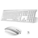 UrbanX Plug and Play Compact Rechargeable Wireless Bluetooth Full Size Keyboard and Mouse Combo for Weatherized TVs Elite 65WTS TV - Windows macOS iPadOS Android PC Mac Laptop Tablet -White
