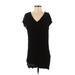 Zara Casual Dress Plunge Short sleeves: Black Print Dresses - Women's Size Small