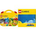 LEGO 10713 Classic Bausteine Starterkoffer – Kinderspielzeug für Mädchen und Jungen ab 4 Jahren & 11025 Classic Blaue Bauplatte, quadratische Grundplatte mit 32x32 Noppen als Basis für Konstruktionen