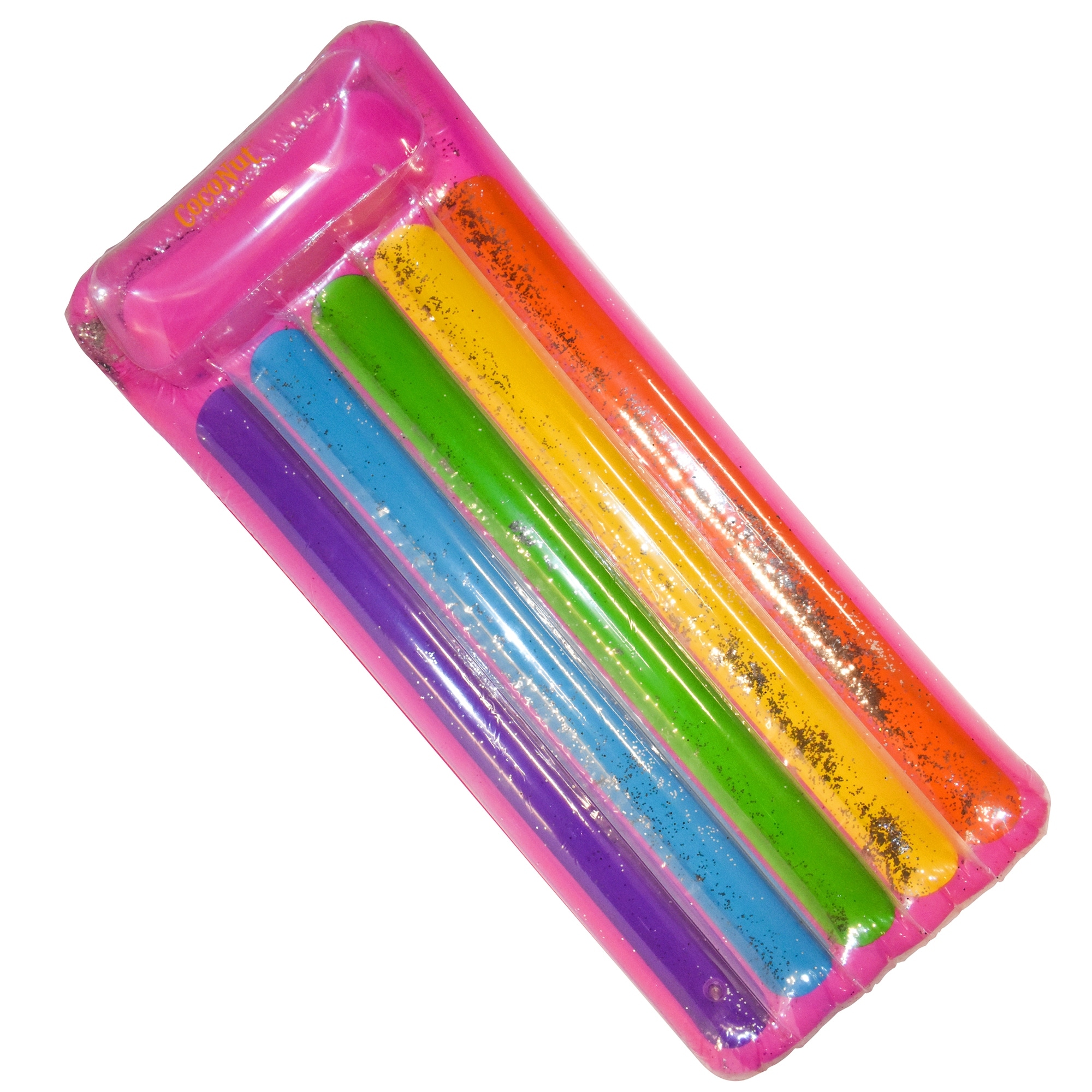 CocoNut Float: Glitter Rainbow Pool Lounge - 68" x 28"Inflatable Water Raft, Anti-leak, Durable, Party Decoration - Multi