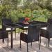 vidaXL Patio Table with Glass Top Black/Gray multisize Poly Rattan