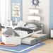 Twin Size Boat-Shaped Platform Bed, Wooden Platform Bed Frame with Twin Size Trundle and Storage for Kids Teens Bedroom