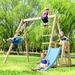 Wooden Swing Set with Slide, Outdoor Playset Backyard Activity Playground Climb Swing Outdoor Play Structure for Toddlers