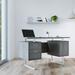 Modern Office Desk with Storage and with Two Sleek Silver Track Metal Legs, Grey