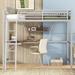 Twin/Full Loft Bed with Desk, Metal Twin/Full Size Loft Bed Frame with Shelf and Ladder for Kids Teens Adults