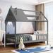 Twin Size House Bed, Wood Platform Bed Frame with Fence, Montessori Bed with Wood Slats Support for Kids Teens Girls Boys