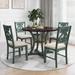 Retro 5-Piece Round Dining Table and 4 Fabric Chairs with Unique Table Legs, Exquisite Hollow Chair Back, and Storage Shelf