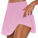 JWZUY Womens Solid Skirt with Shorts Underneath Athletic Running Shorts Golf Tennis Skorts Workout Tennis Sports Elastic High Waist Shorts Double Layer Shorts Pink XXL