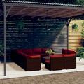 vidaXL 13 Piece Patio Lounge Set with Cushions Brown Poly Rattan