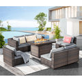 Grezone 7 Pieces Patio Outdoor Furniture Sets All Weather Wicker Sectional Sofa Couch Lawn Sectional Furniture with 43 55000BTU Gas Propane Fire Pit Table(Grey)