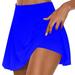 JWZUY Womens Solid Skirt with Shorts Underneath Athletic Running Shorts Golf Tennis Skorts Workout Tennis Sports Elastic High Waist Shorts Double Layer Shorts Blue S
