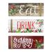 Tomfoto 3PCS Christmas Wood Home Sign Be Merry & Eat & Drink Pattern Merry Christmas Front Door Sign for Wall Christmas Party Decoration